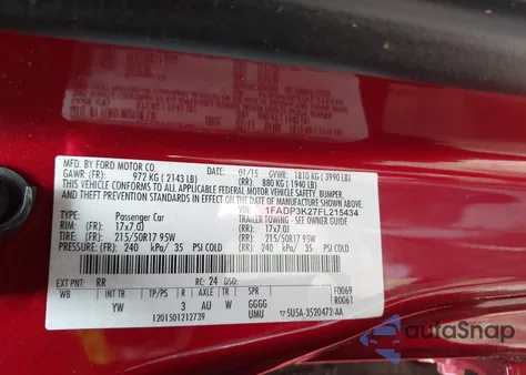 2015 Ford Focus Se from USA, damaged, VIN 1FADP3K27FL215434